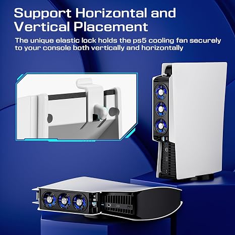 مروحة تبريد Honghao لملحقات PS5، مع 3 مصابيح LED زرقاء/2 منفذ USB 3.0/2 سرعة مروحة،متوافقة مع الإصدار الرقمي/القرص المضغوط لوحدة تحكم PlayStation 5، محطة تبريد PS5 عالية الكفاءة (أسود)