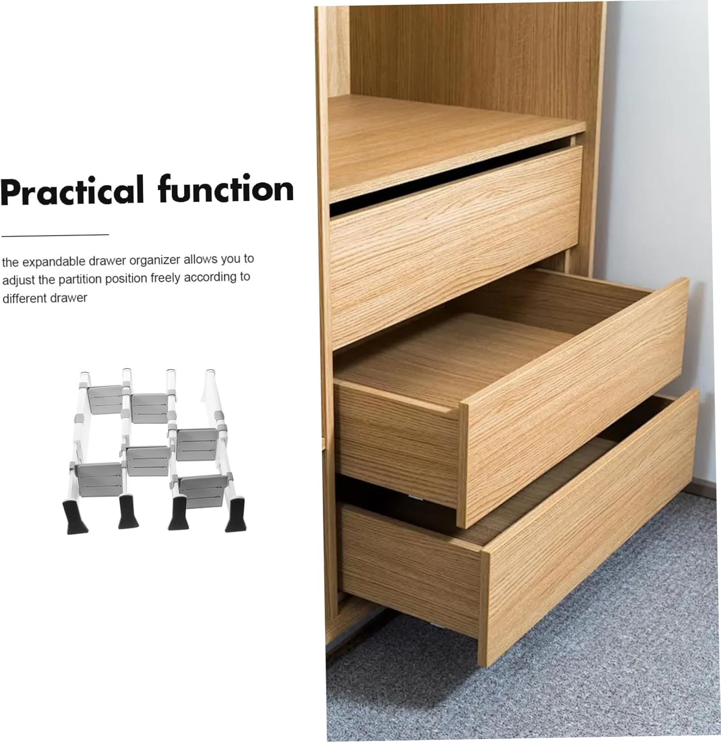 jojofuny Adjustable Drawer Dividers Expandable Drawer Organizer for Clothes Multiuse Storage for Bedroom Bathroom Kitchen Office Easy Installation and Build