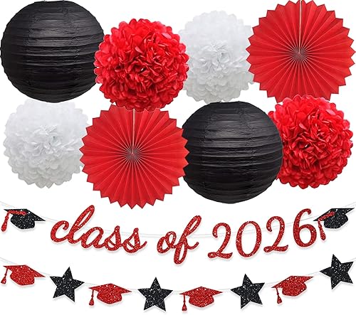 Miniatura 8 de Suministros de fiesta de graduación con purpurina para la clase de pancarta, telón de fondo colgante, flores, pompones, decoración plateada