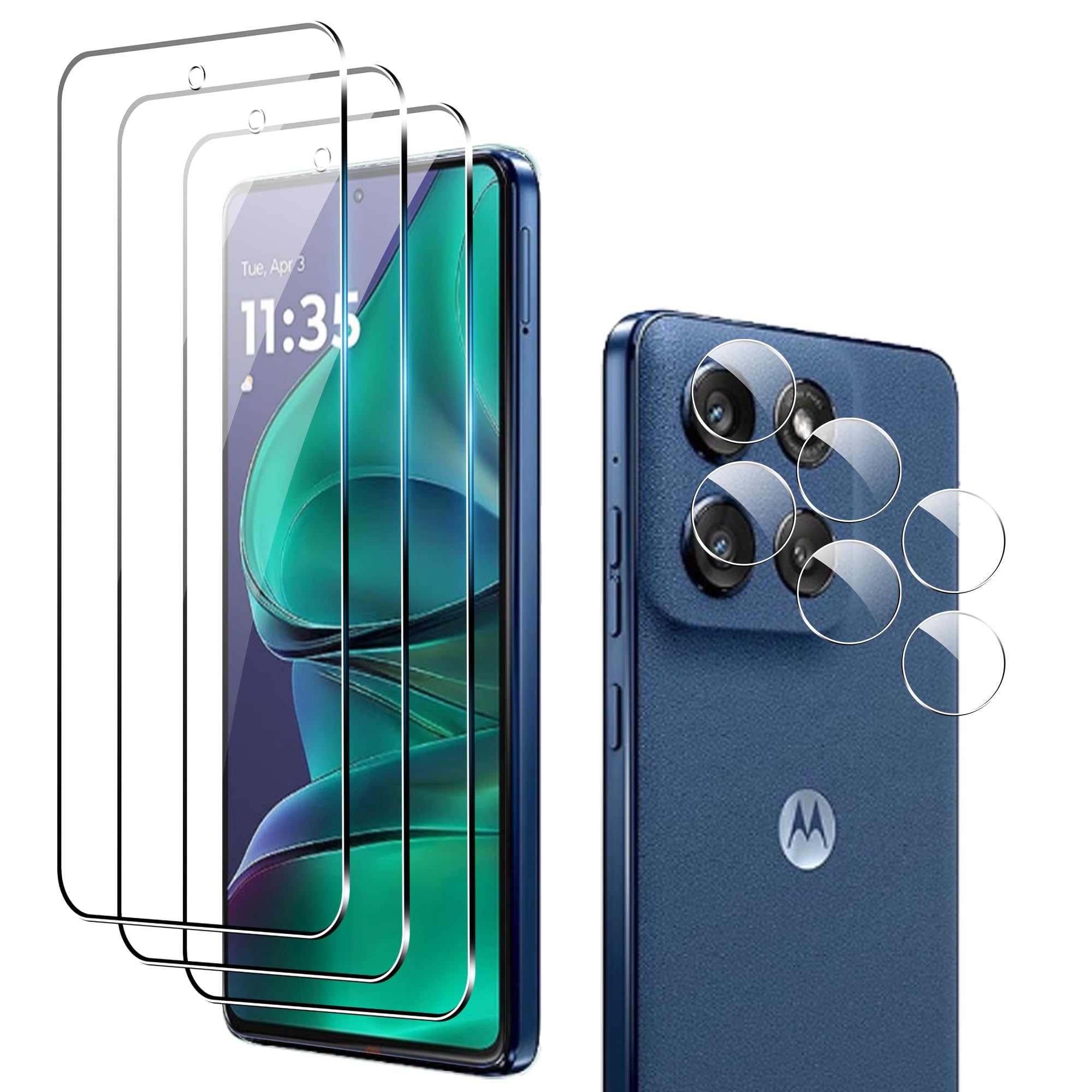 Protector de pantalla para Motolora Moto G Stylus 5G con protector de lente de cámara, dureza 9H, antiarañazos, vidrio templado, compatible con fundas, antiarañazos (paquete de 3+3)