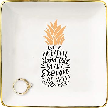 Be a Pineapple Stand Tall Wear a Crown Ceramic Jewelry Holder Box Ring Dish Trinket Tray Tropical Inspirational Gifts For Women Teen - Birthday Christmas Gifts for Women,Best Friends,Bestie