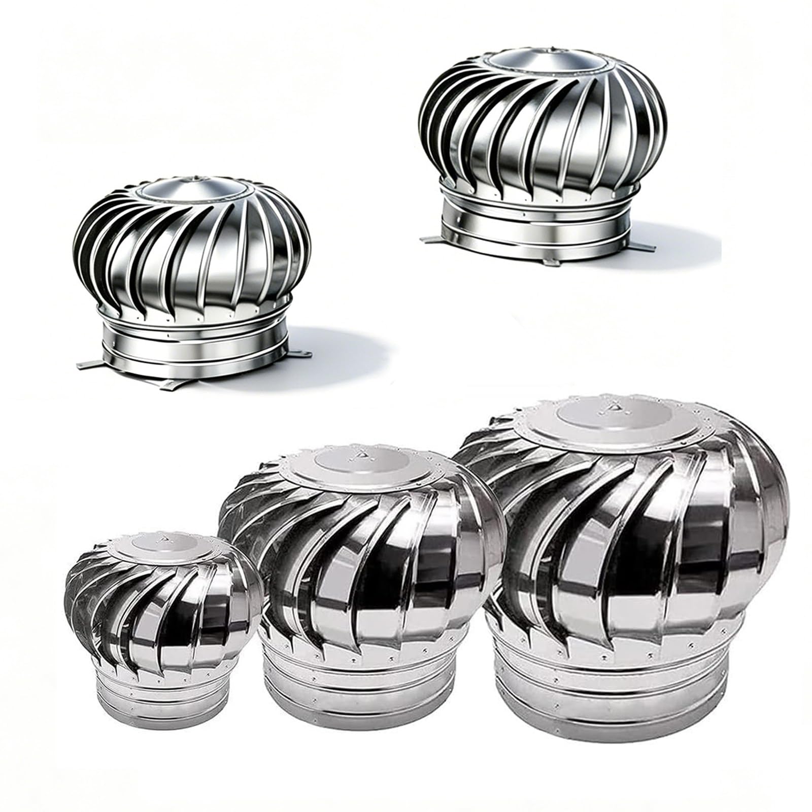 6in, 10in, 12in, Stainless Steel Round Rotating Turbines Vent, Non Power Roof Ventilator Cap, Efficient Exhaust Cap, for Shipping Container House Factory Attic(450mm/18in)