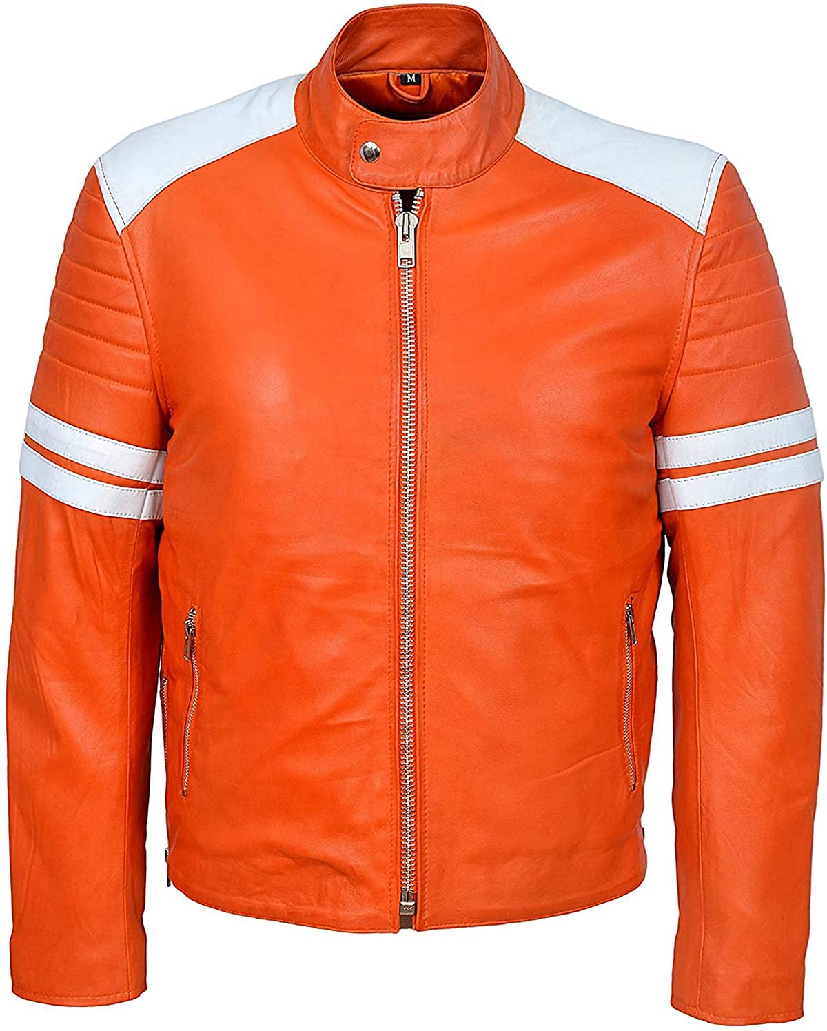 Mayhem - Chaqueta de cuero para motociclista a rayas estilo Fight Club para hombre