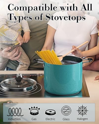 Miniatura 10 de Cook N Home Olla antiadherente con tapa de 8 cuartos de galón, olla profesional de cocina profunda para conservas, olla con tapa de vidrio, color