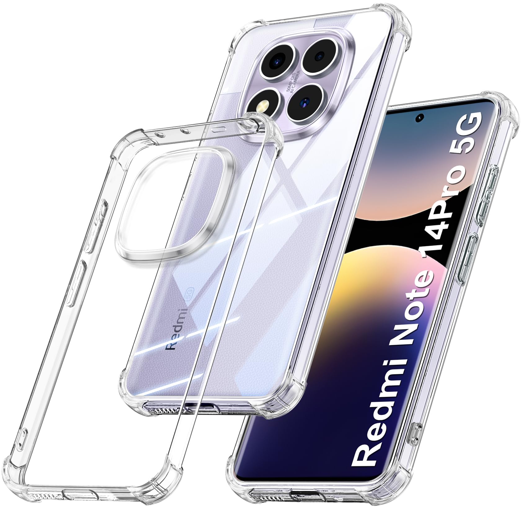 PEIYE Custodia trasparente per Xiaomi Redmi Note 14 Pro Plus 5G: telaio in silicone TPU morbido flessibile con retro rigido trasparente, protezione antiurto - Cornice viola