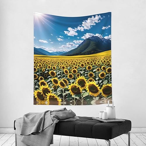 Miniatura 5 de MIXMEY Tapiz fresco y elegante de 60 x 51 pulgadas, girasoles sobre las montañas y los campos, tapiz decorativo de pared para sala de estar,