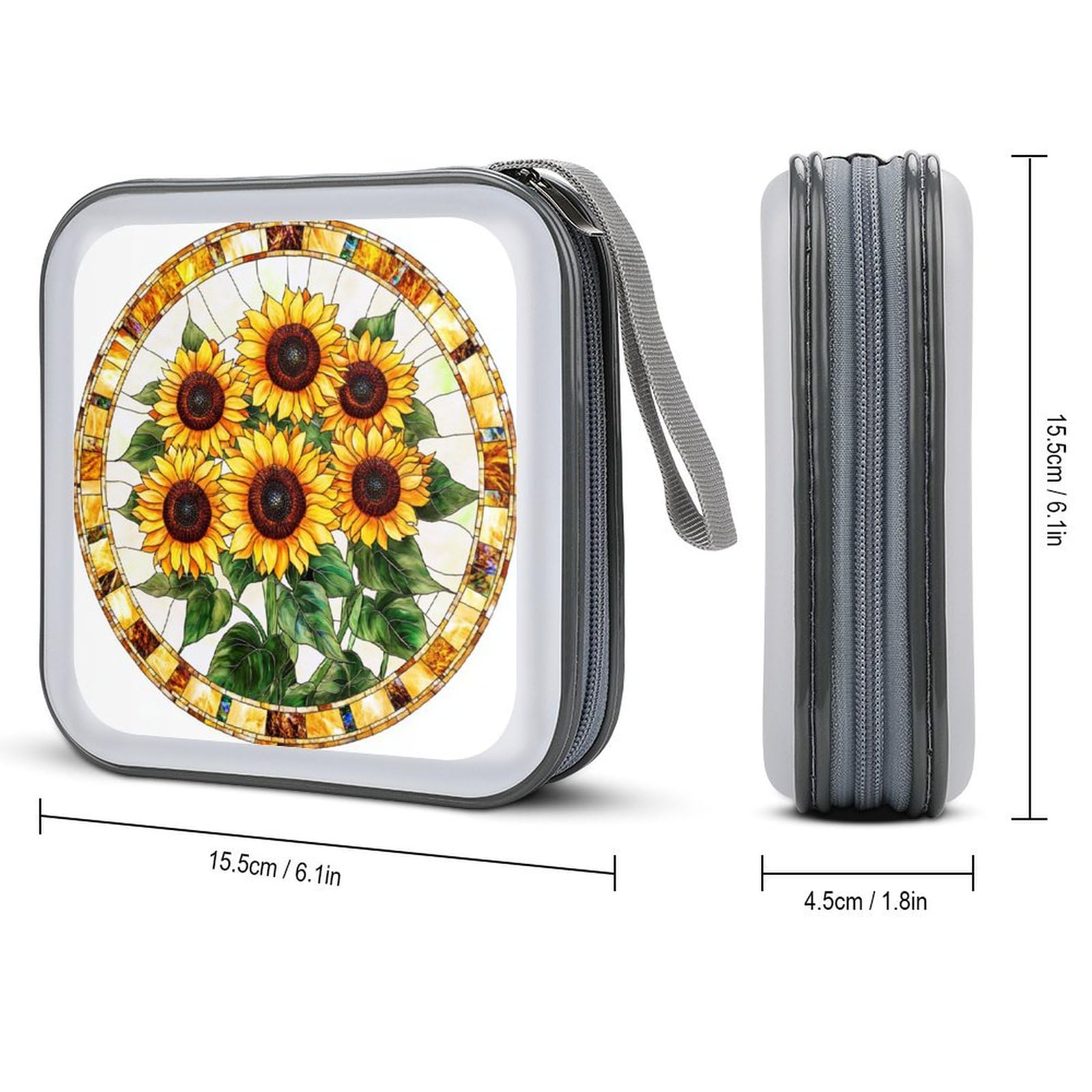 DuduYH Stained Glass Sunflowers CD Case DVD Storage Case Portable for Car Home Travel