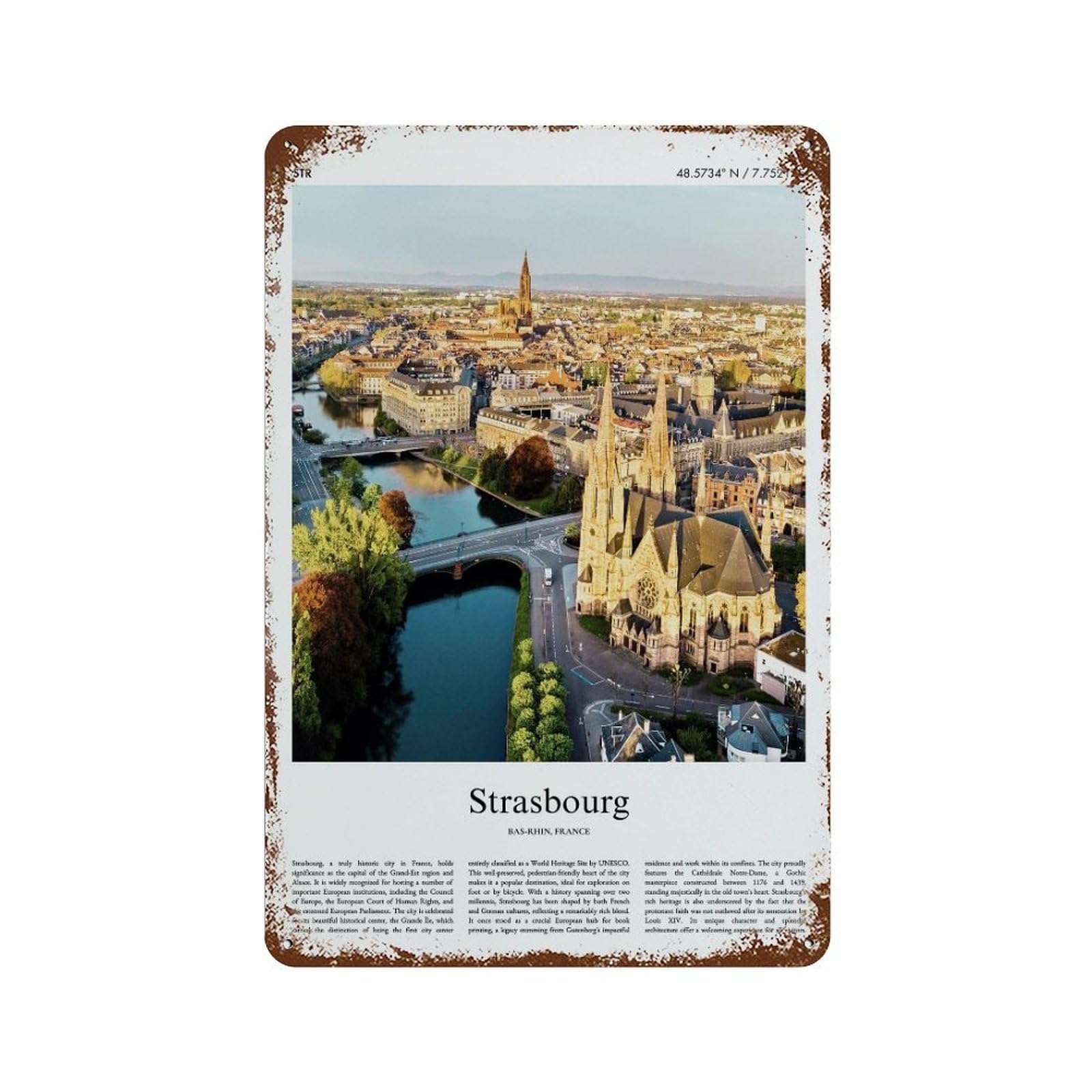 xiaoxiaoshen Strasbourg Bas-rhin, France City Scenery Wall Decor Art Metal Tin Poster Modern Home Decor Art Home Bar Shop Decorations Vintage Sign 30x20cm