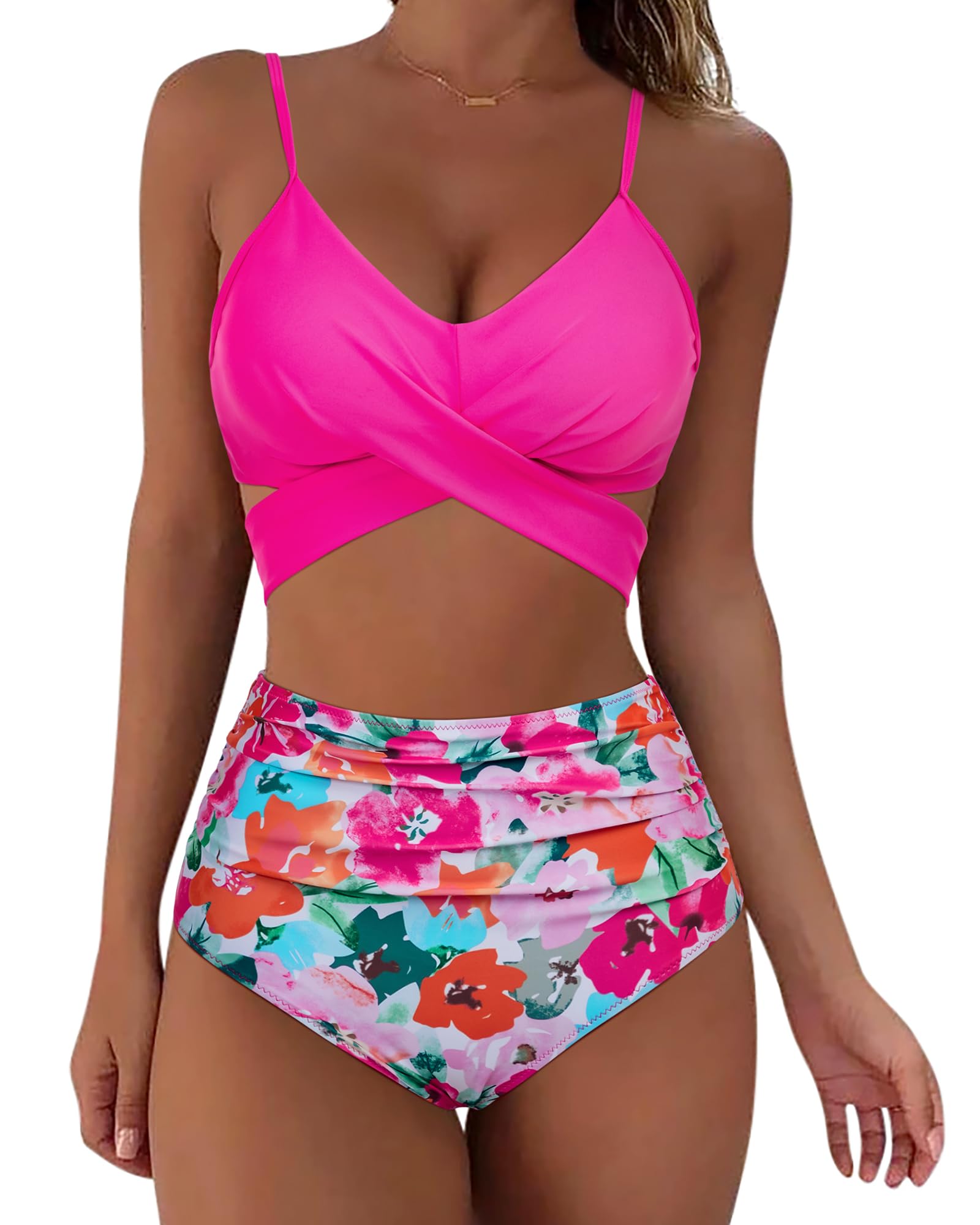 SUUKSESSWomen Wrap Bikini Set Push Up High Waisted 2 Piece Swimsuits