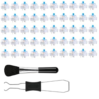 50Pcs Keyboard Clicker,Mechanical Keyboard Switches,3 Pin Clicky Switches with Brush and Key Puller,Clickers for 3D Prints,Dustproof,Keyboard Keys for Mechanical Gaming Keyboards,Typing,Cross Shaft