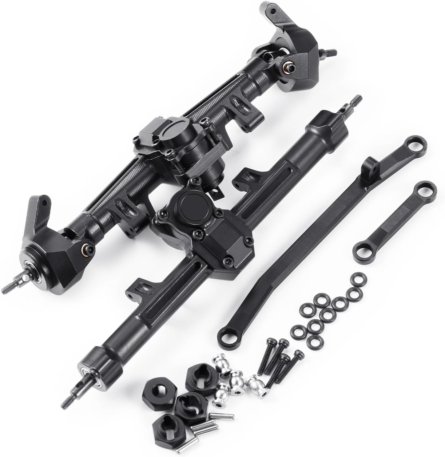 1/24th Aluminum Front Axles +4mm Extended with Steering Links Upgrade for AXIAL SCX24 Gladiator Deadbolt Bronco JLU C10