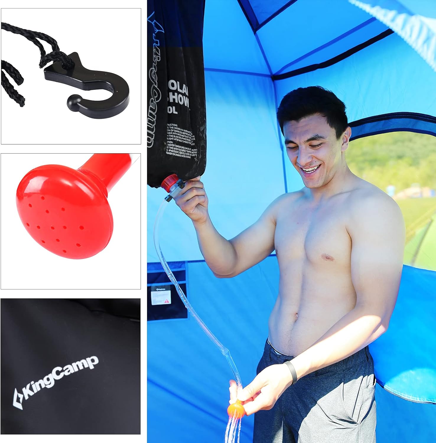 KingCamp Portable Camping Shower 20L/5 Gallons Solar Shower Bag with Removable Hose and On-Off Switchable Shower Head for Outdoor Cycling, Hiking, Beach, Traveling, Black : Electronics