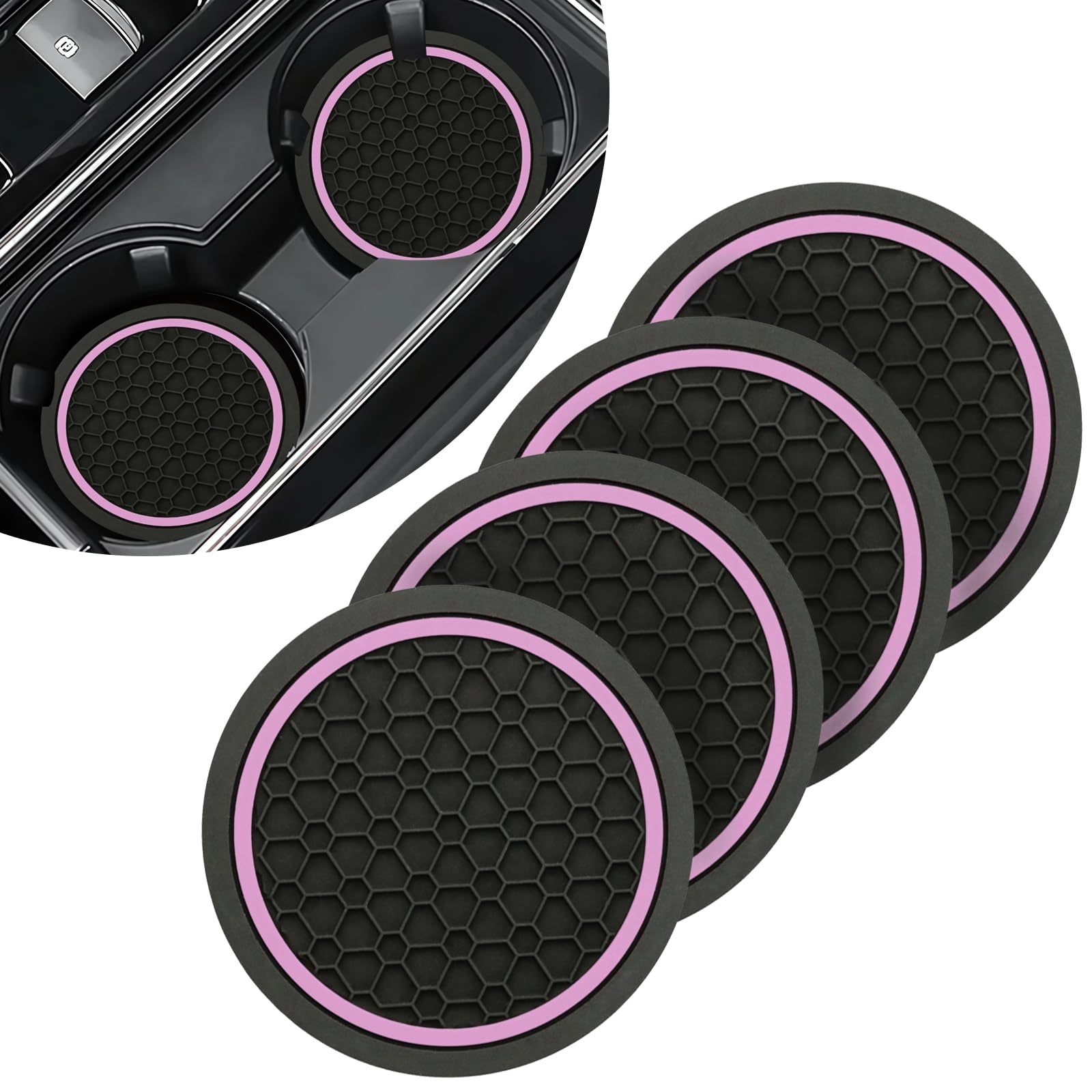 Vagcars Blackpink Car Cup Holder Coaster, 4Pcs Anti-Slip Shockproof Car Coasters For Cup Holders, 2.76" Insert Water Bottle Holder Pads, Anti Dust Mats, Universal Caraccessories Interior For Most Vehicles (Blackpink)