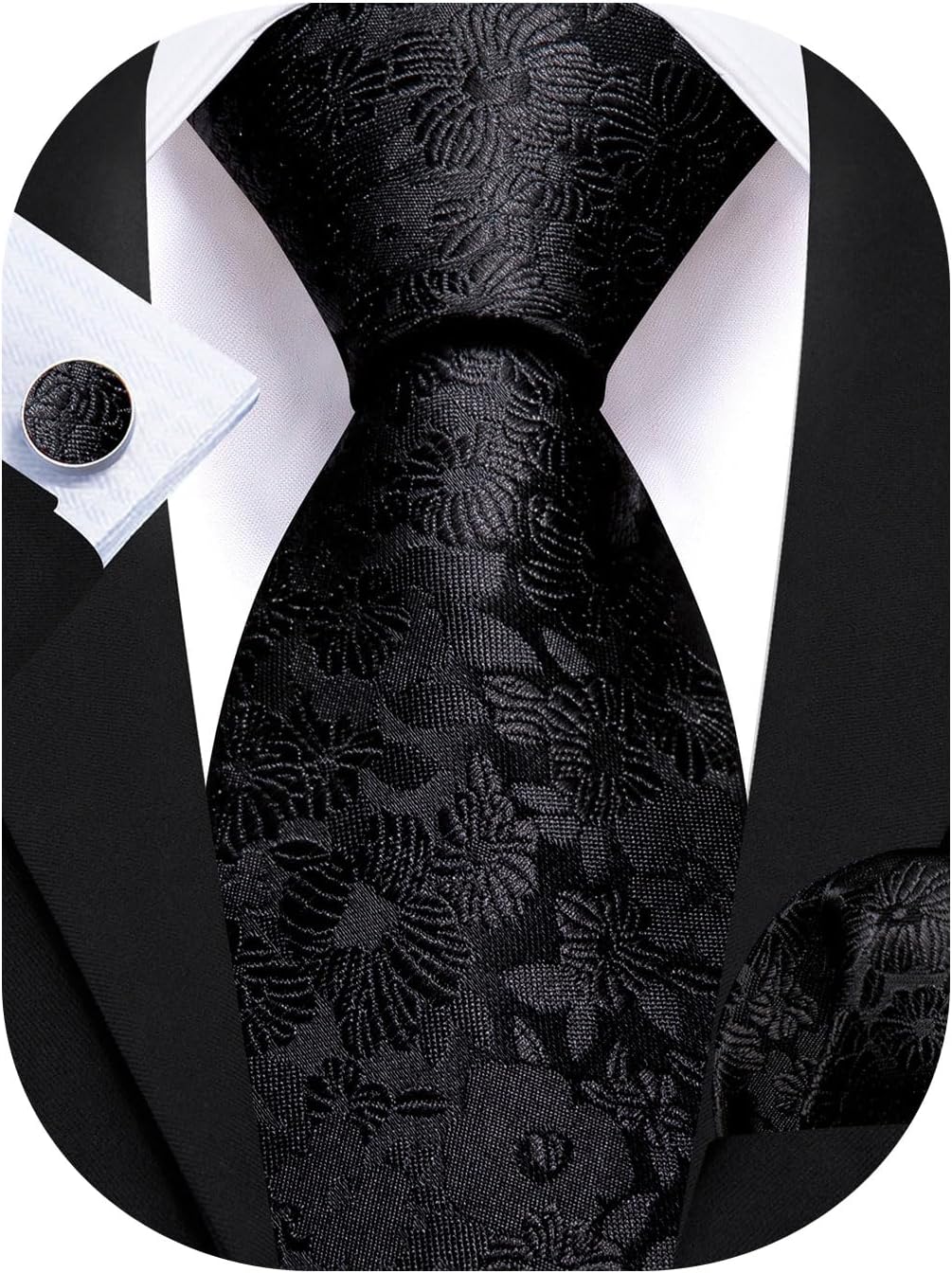 Barry.Wang Men Tie Set Floral Paisley Silk Necktie Pocket Square Cufflinks Formal Wedding Party Business