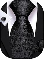 Barry.Wang Men's Floral Paisley Silk Necktie Set with Pocket Square & Cufflinks - Formal Wedding Business Tie Gift Box