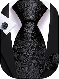Barry.Wang Men's Floral Paisley Silk Necktie Set with Pocket Square & Cufflinks - Formal Wedding Business Tie Gift Box
