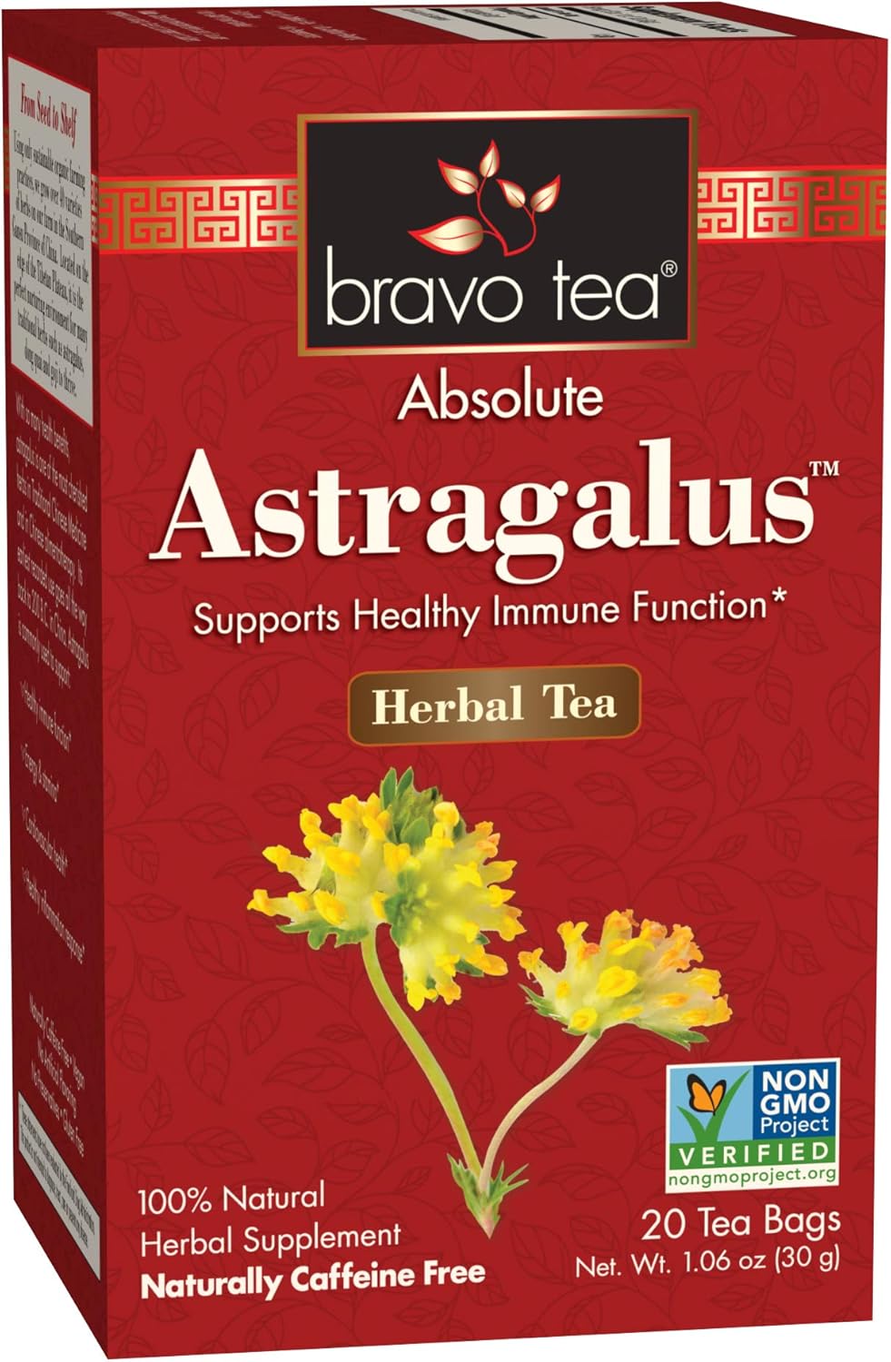 Bravo Tea Astragalus Caffeine Free Tea - 20 Tea Bags With Jasmine Infused Flavor