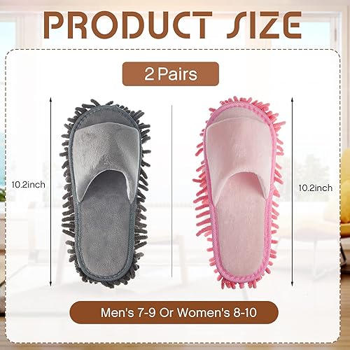 Vista 14 de Jecery 2 pares de pantuflas de limpieza de microfibra para limpieza de pisos, zapatos de mopa para hombres y mujeres, lavables, unisex, suministros