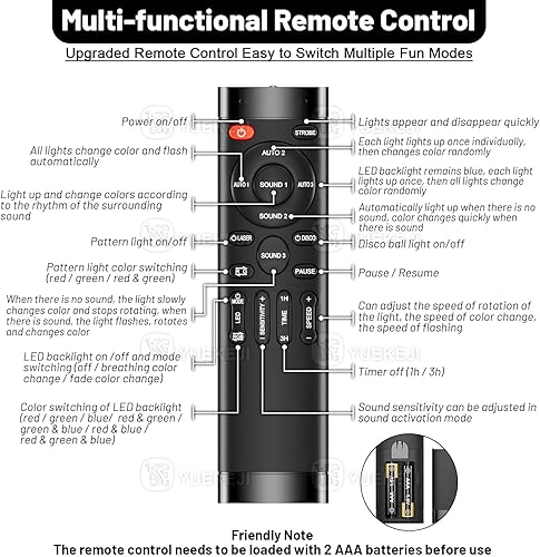 Miniatura 7 de Luces de fiesta Dj Disco Ball Light Strobe LED Iluminación de escenario activado por sonido YUEKEJI con patrones coloridos frescos + control remoto