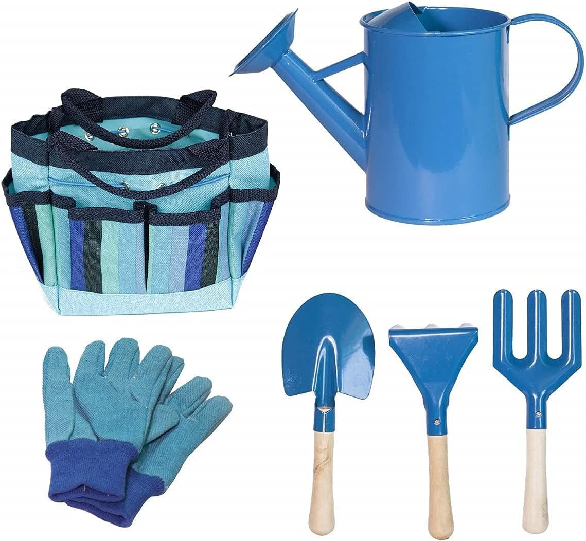 Childrens Garden Tools Set Includes Child Rake, Tote Bag, Watering Can, Shovel and Trowel - Perfect for Garden Kids