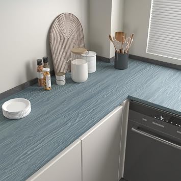CHIHUT Grayish Blue Wood Grain Peel and Stick Wallpaper Modern Rustic Wood Wallpaper for Kitchen Cabinets Walls 12x100 Self Adhesive Removable Contact Paper for Classroom Furniture Shelves