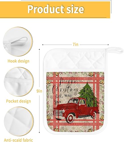 Miniatura 3 de Christmas 5Pcs Pot Holders for Kitchen,Non Slip & Heat Insulation Terry Cloth Potholder Set with Pocket,Thick Hot Pad Oven Mitts Trivet Coaster for