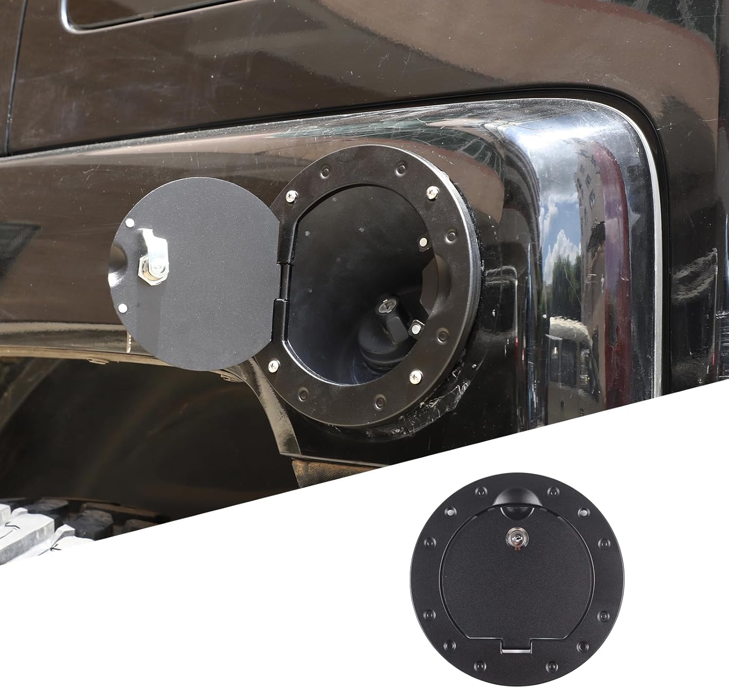 Fuel Door Locking Gas Tank Cap Cover Compatible with Hummer H3 2005-2009, Aluminum Gas Cap Fuel Filler Door Cover, Gas Tank Doors Trim Accessories