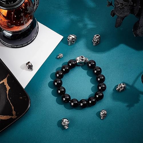 Miniatura 4 de UNICRAFTALE 8 estilos de cuentas de calavera, 8 cuentas de acero inoxidable, cuentas sueltas de calavera, cuentas espaciadoras de esqueleto, cuentas