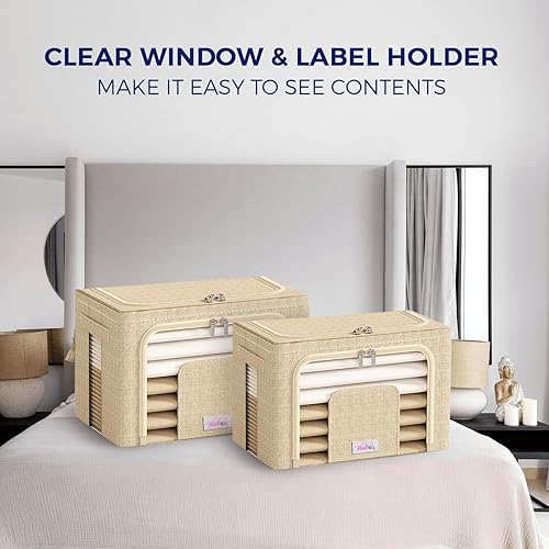 Miniatura 4 de Blushbees Cajas de almacenamiento plegables de tela Oxford para ropa, colchas, lino con soportes de metal (paquete de 4 cajas, tamaño grande de 20 x