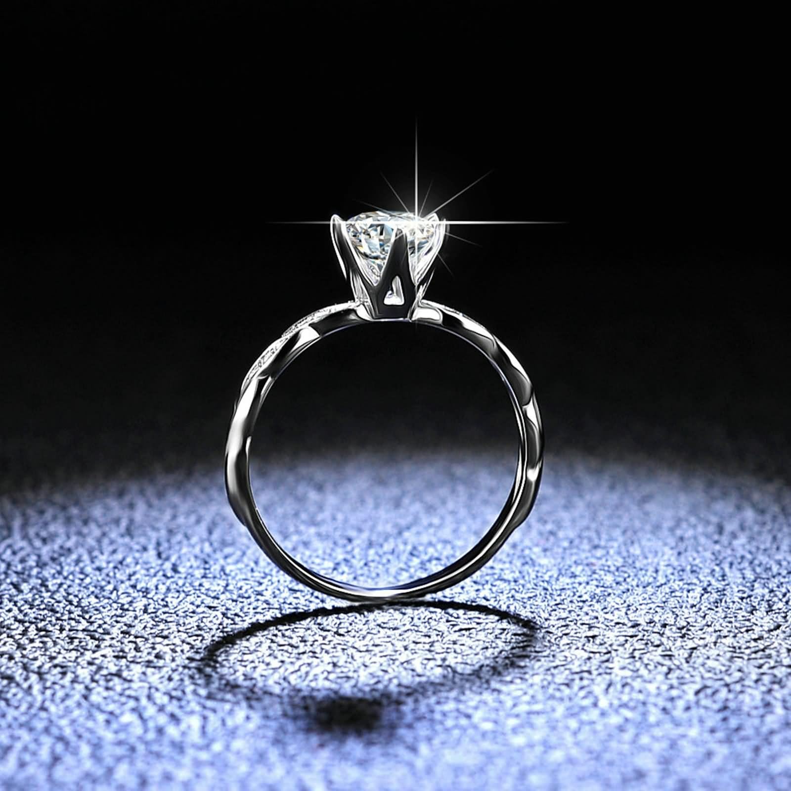 Statement Ring, Eheringe Frauen 4-Fach Gefasster 1-Karat Rund Moissanit Silber Platin Größe 45 (14.3)