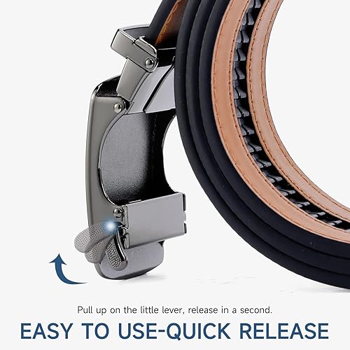 Miniatura 4 de GAEKEAO Cinturón de cuero para hombre de 1 38 pulgadas Cinturón de trinquete con hebilla microajustable para hombre recortado para adaptarse a