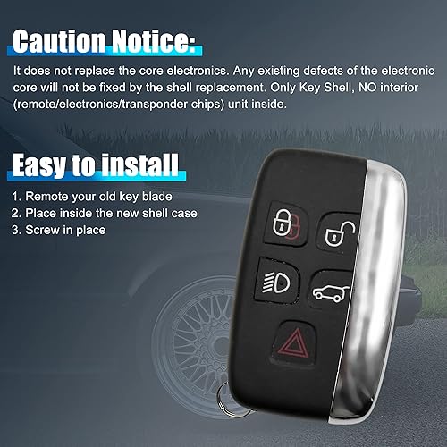 Miniatura 6 de uxcell Funda de repuesto para llave de coche KOBJTF10A para Range Rover Discovery 4 negro 5 botones
