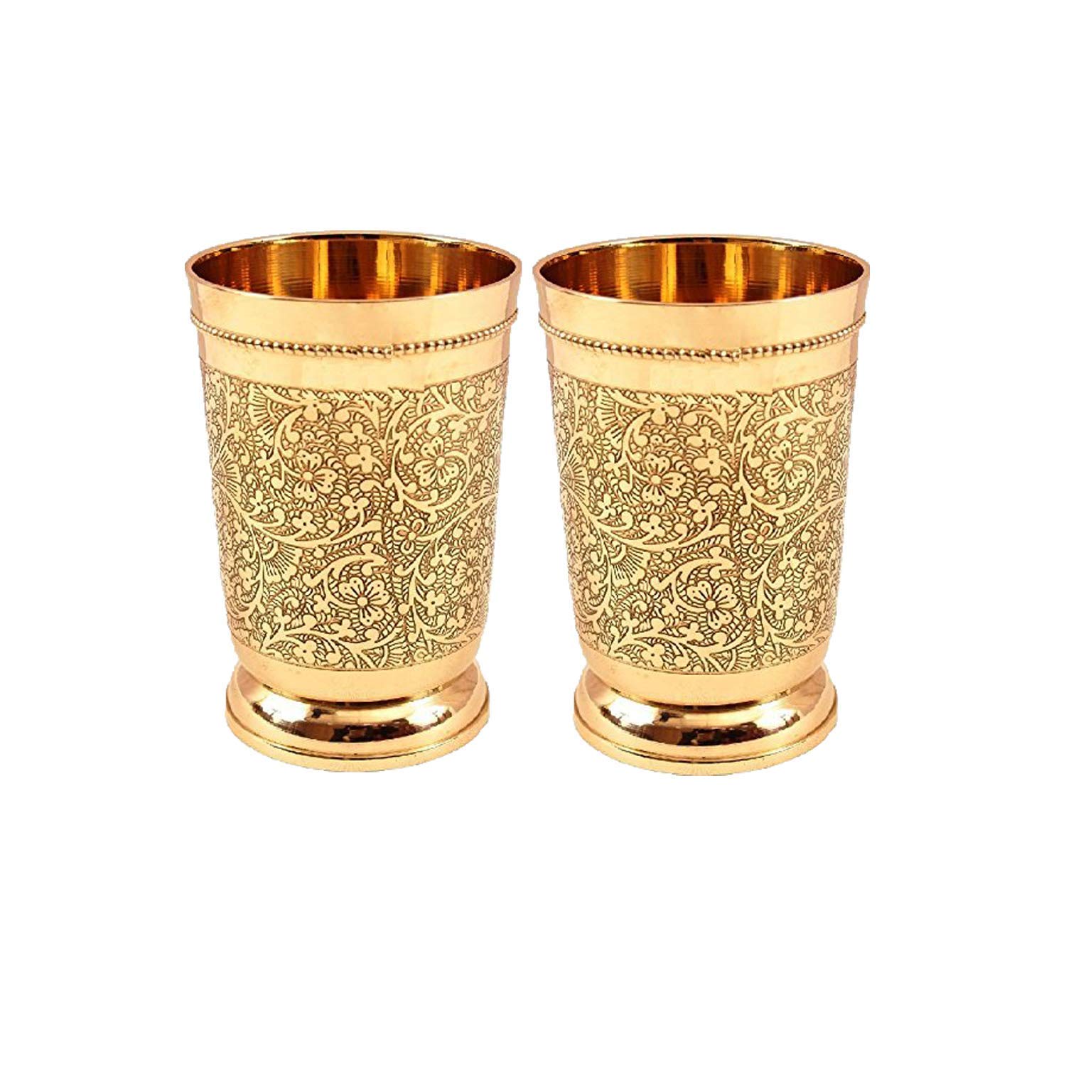 Embossed Designer Brass Mint Julep Cup Goblet Tumbler Capacity 12 Ounce Each