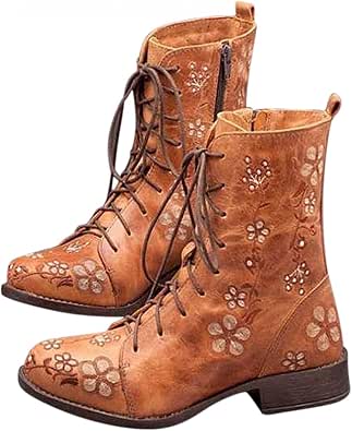 Women's Vintage Embroidered Ankle Booties Boho Floral Boots for Women