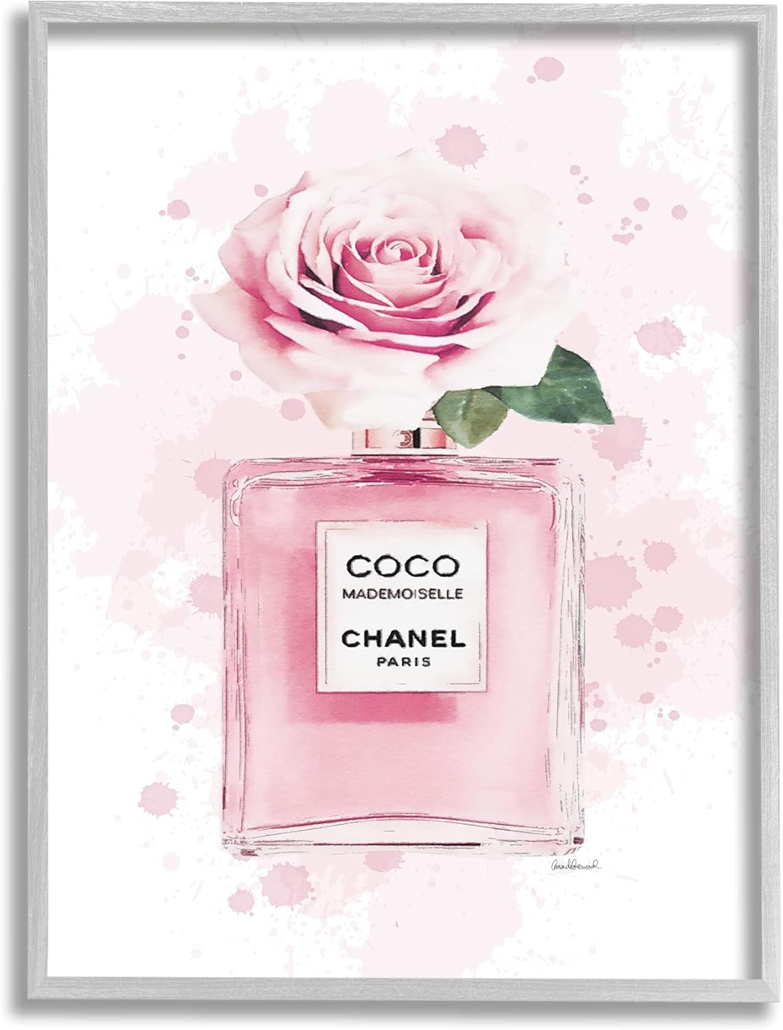 Stupell Industries Pink Flower Perfume Fashion Glam, Design by Amanda Greenwood White Framed Wall Art, 24 x 30
