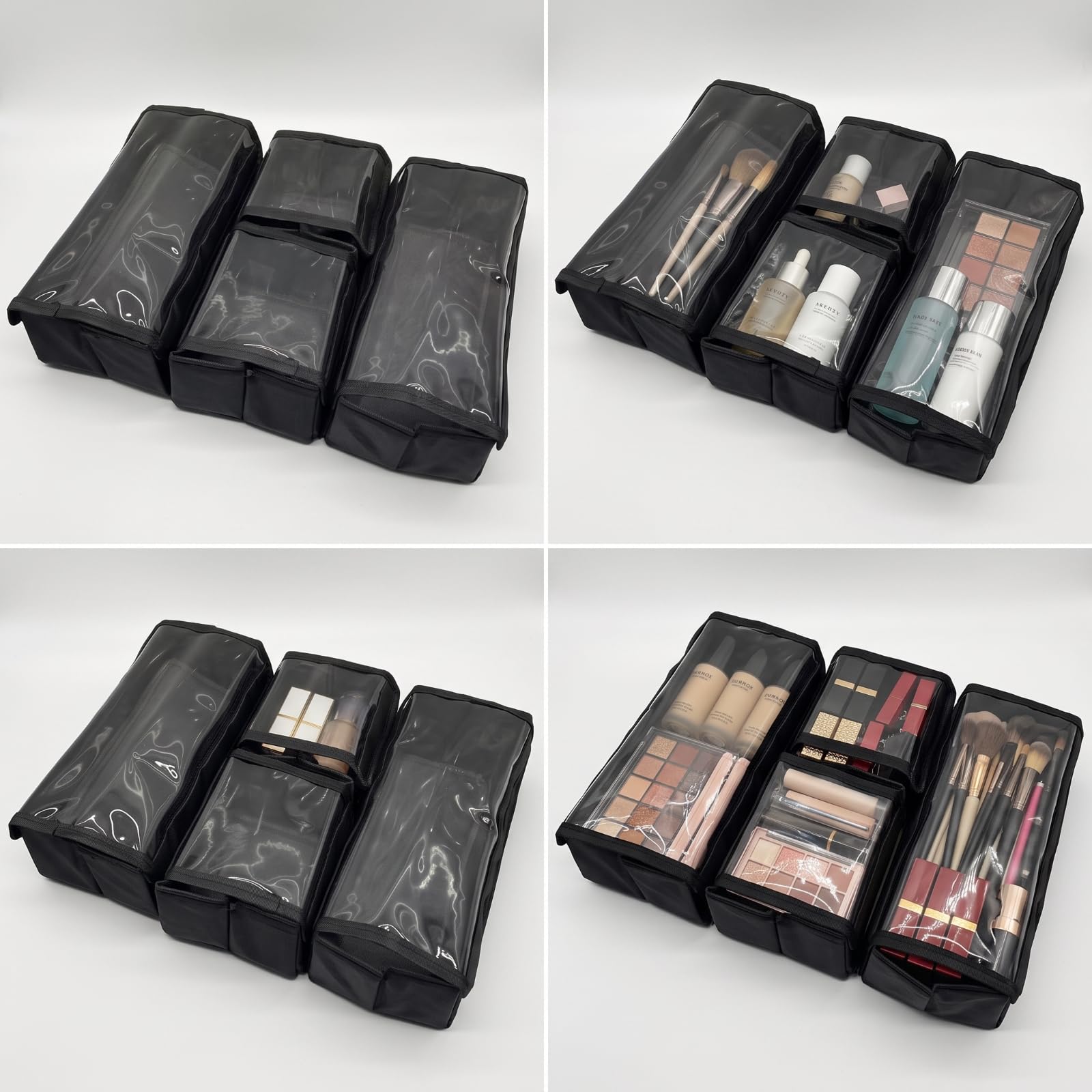 4 Piezas Bolsa Viaje con Cierre | Diseño Rectangular Estructurado, Neceser con Cierre, para Maleta, Maquilladores, 2 Xl 2 Pequeño