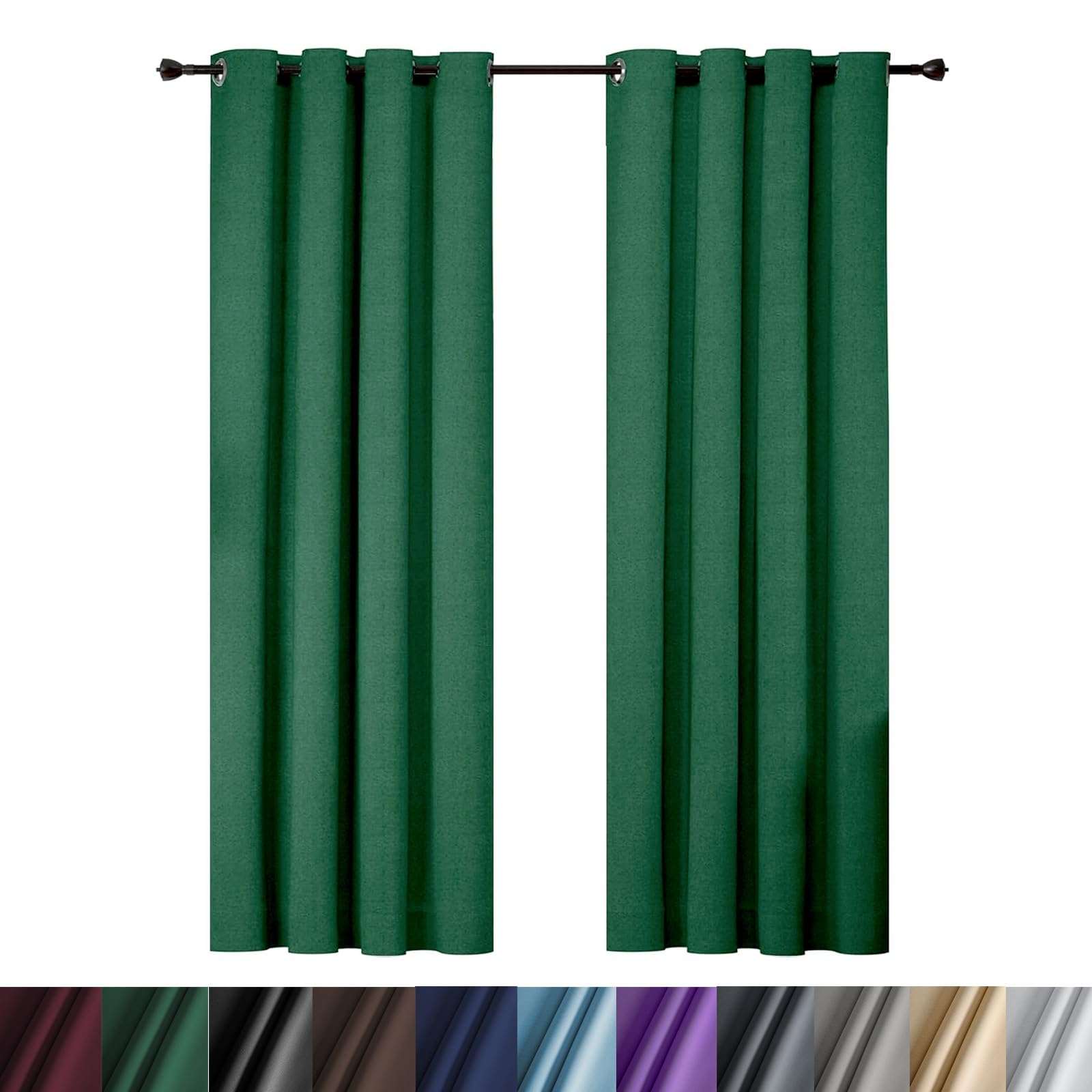 Verdunklungsvorhänge mit Ösen 70 x 220 cm Elegant Glatt Einfarbig Flauschig, Blackout Ösenschal Blickdicht Abdunkelnd, mit Raffhalter für Wohnzimmer Kinderzimmer, Grün