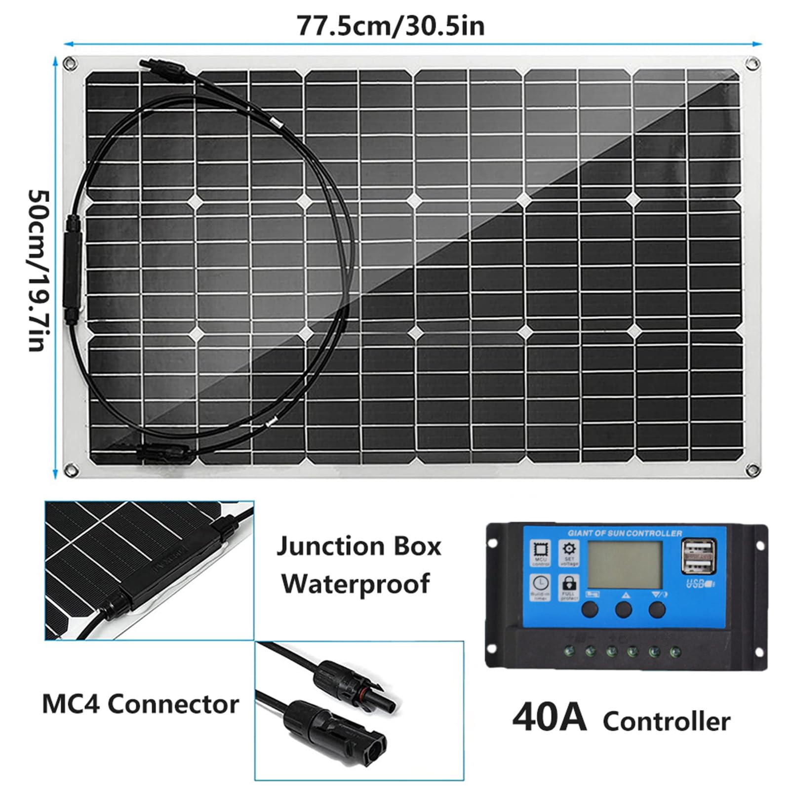 Kit Pannello Solare Flessibile 300W Pannelli Solari Monocristallini Fotovoltaici Moduli 40A Regolatore di Carica per Case Mobili Auto Barche Caravan Caricabatterie 8 * 300W