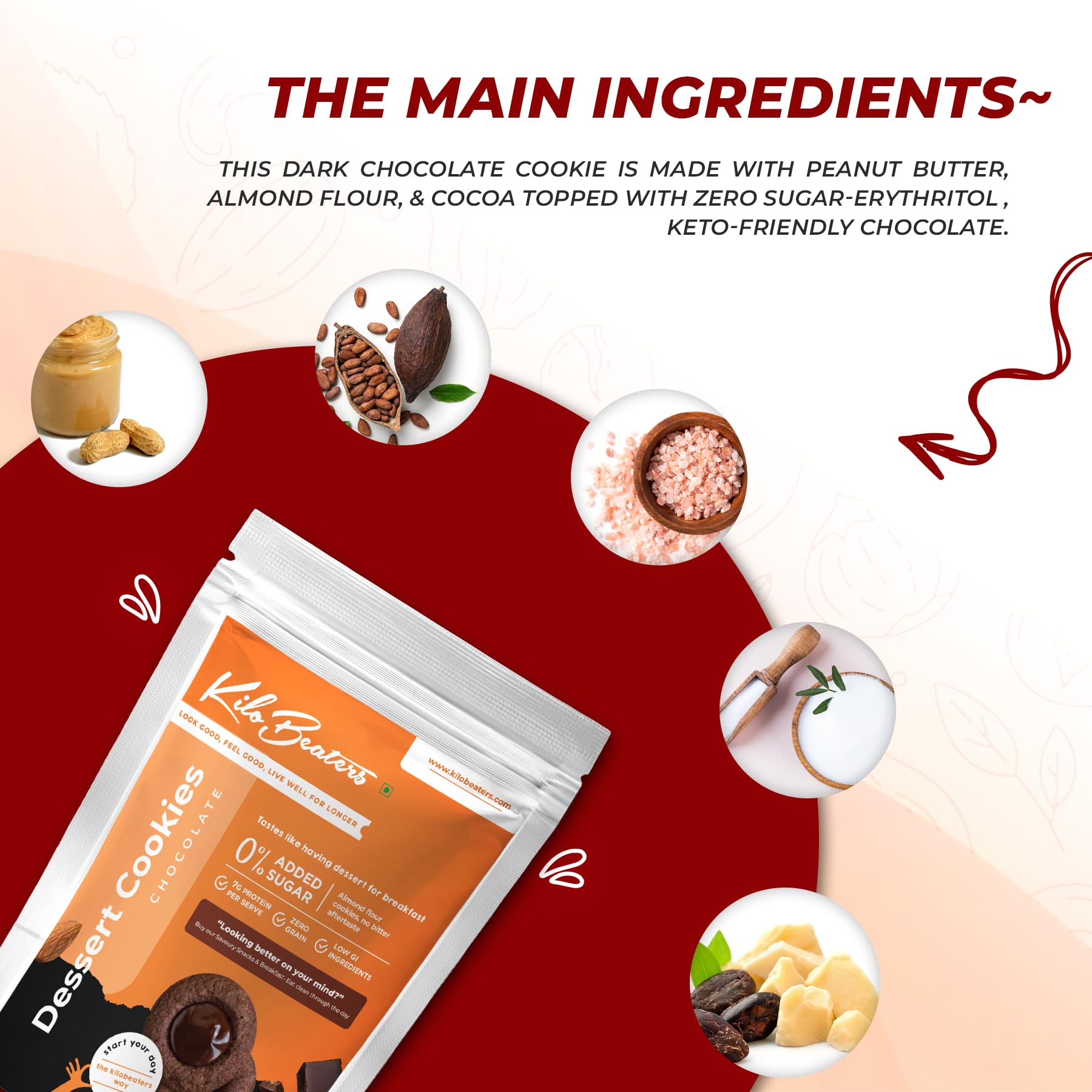Kilobeaters Chocolate Dessert Cookies 400G (Pack Of 1) | 7G Protein Per Serve | Ready To Eat Tea Time Snack | No Maida & 0% Added Sugar | Keto Friendly Biscuit | Healthy Snacks For Adults & Kids 1