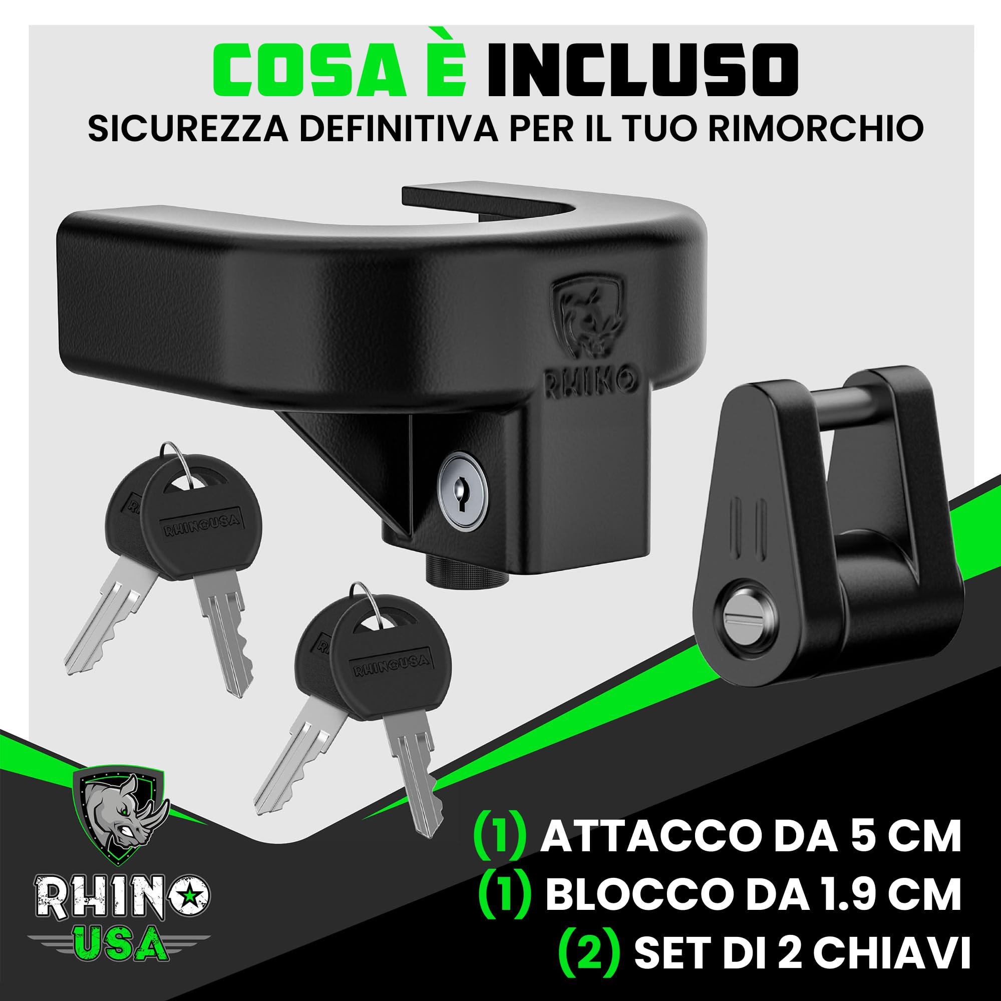 Rhino USA Set di lucchetti per gancio di traino (include accoppiatori da 5 cm e .63 cm), serrature antifurto per carichi pesanti per barche, camper, roulotte e altro ancora