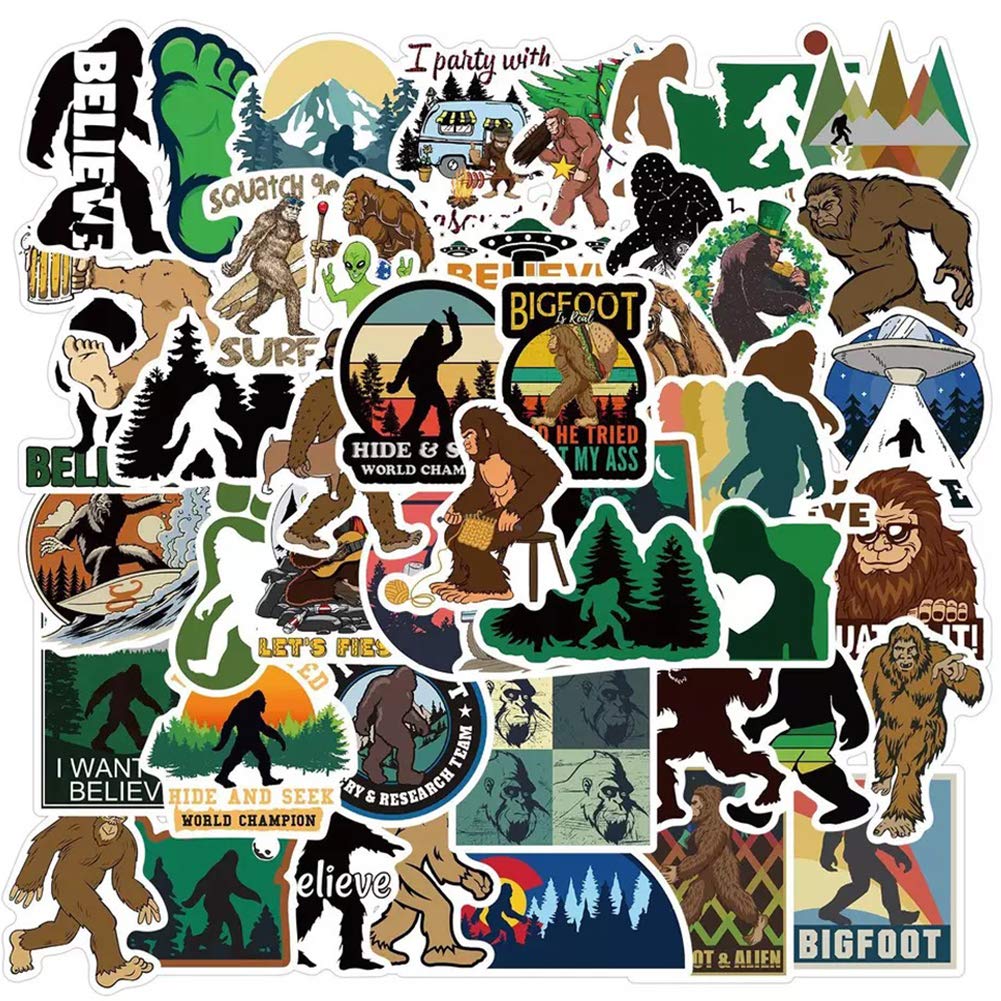 50 Pcs Bigfoot Stickers| Sasquatch Waterproof Vinyl Stickers for Water Bottles Laptop Refrigerator Luggage Computer Mobile Phone Skateboard Decals