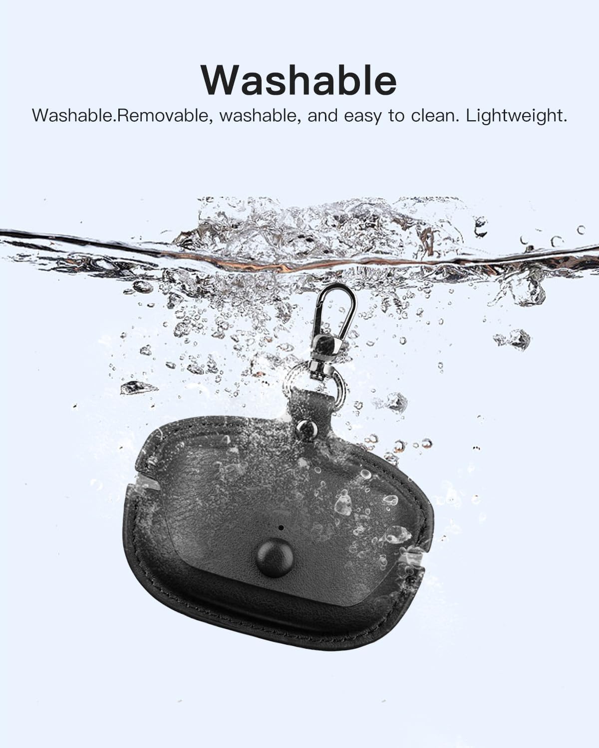 for Technics EAH-AZ100 Case Leather, Personalized Leather Vintage Case,Shockproof Portable with Keychain&Cleaner Kit,Charging Case Cover for Technics EAH-AZ100(Black) - Image 2