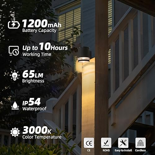Miniatura 4 de HFVLITE Lámpara de pared solar para exterior de aluminio, HFVLITE, de crepúsculo a amanecer, lámpara de jardín alimentada por energía solar, IP54,