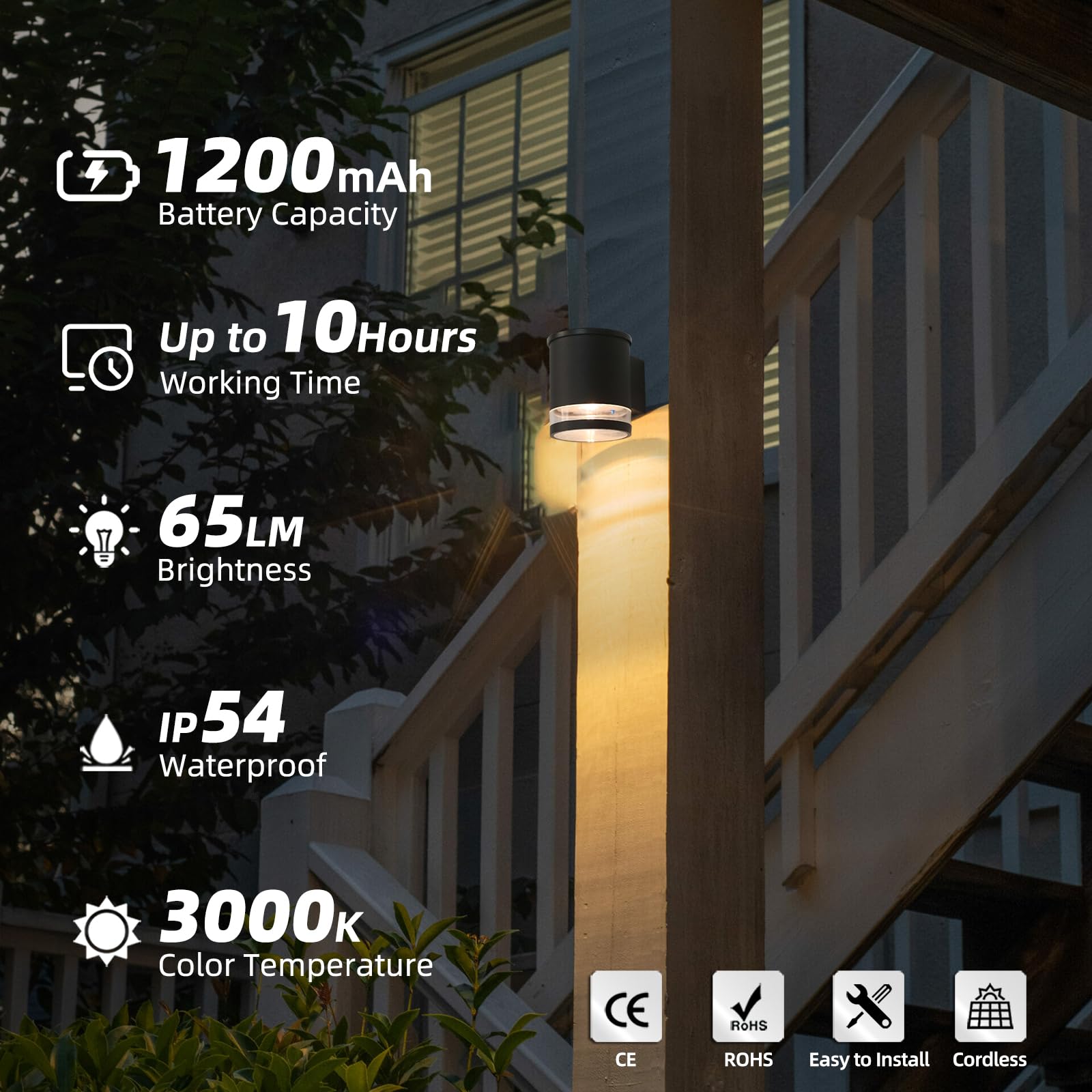Solar-Wandleuchte für den Außenbereich, Dämmerung bis Morgendämmerung, Aluminium, 3000 K Wandleuchter | IP54 wasserdicht, schwarz, warmweiß, Außendekor-Leuchte für Veranda, Deck, Zaun, Terrasse, Haustür, Treppe, 1 Stück