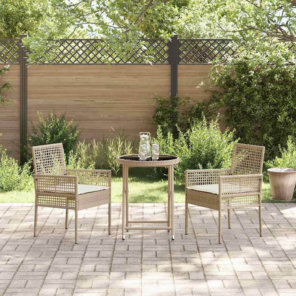 Set Bistro da Giardino 3 Pezzi Beige polyrattan Mobili C | Tavolo e 2 Sedie, Salone da Giardino per Terrazza, Esterno, Balcone
