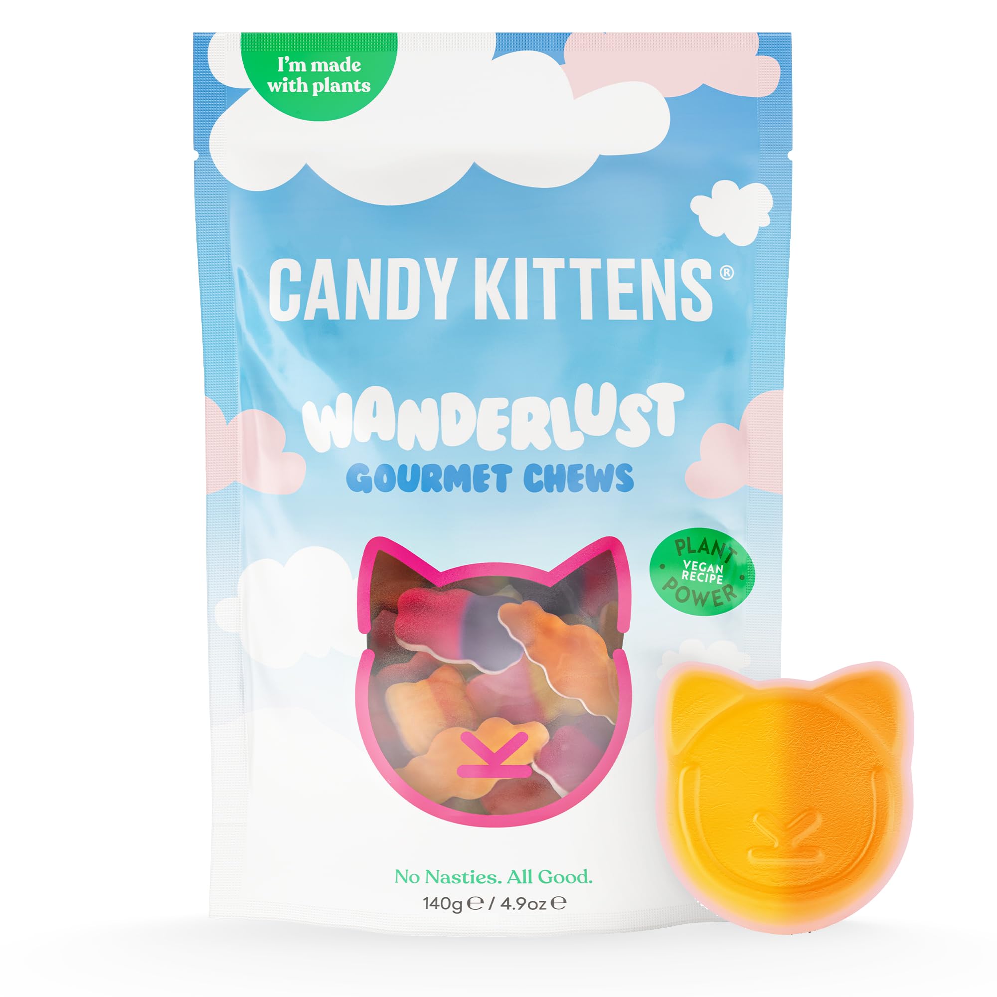 Candy Kittens Vegan Sweets – Wanderlust (140g, Pack of 1) – Christmas Candy & Plant-Based Vegan Snack, Strawberry, Orange, Blackcurrant & Passion Fruit, Ideal for Pick and Mix or Sweets Gift Box