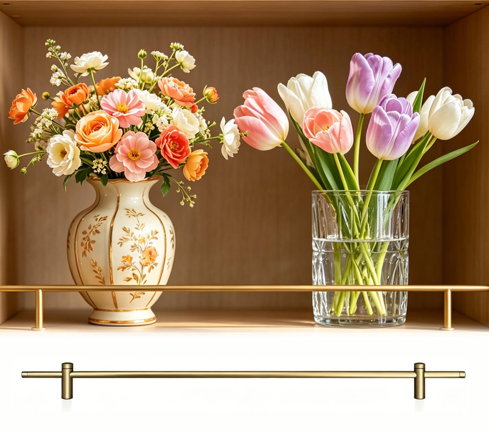 HDYZJQ Customizable Shelf Safety Rail for Decorative Vases, Closet & Bookcase Aluminum Round Tube Shelf Railing Rod, Kitchen Cabinet Shelf Guard Rails(10pcs Gold,22"/56cm)
