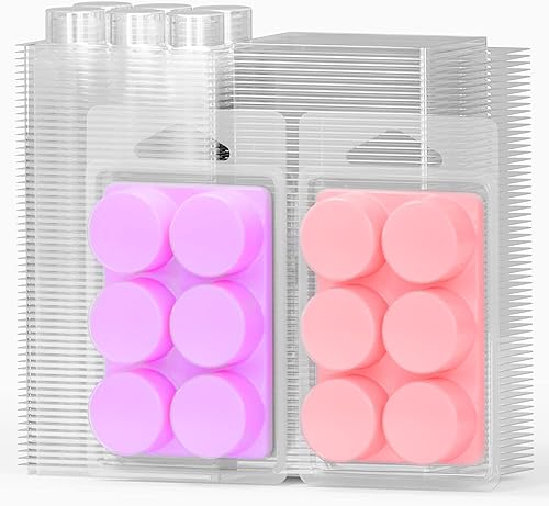 Miniatura 8 de NATIKON Paquete de 100 recipientes de cera derretida con 6 cavidades de plástico transparente para cera derretida para velas de cera derretida,