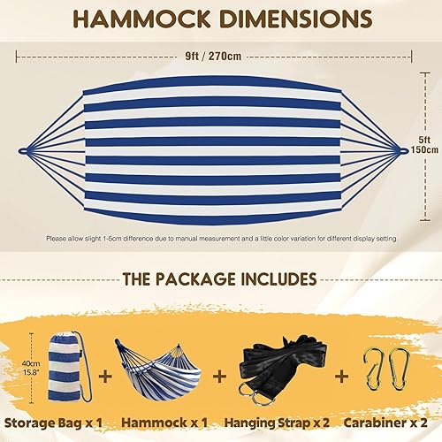 Miniatura 51 de Anyoo - Hamaca de algodón para jardín, con correas para colgar, hasta 660 libras, hamaca portátil con bolsa de viaje, perfecta para acampar al aire