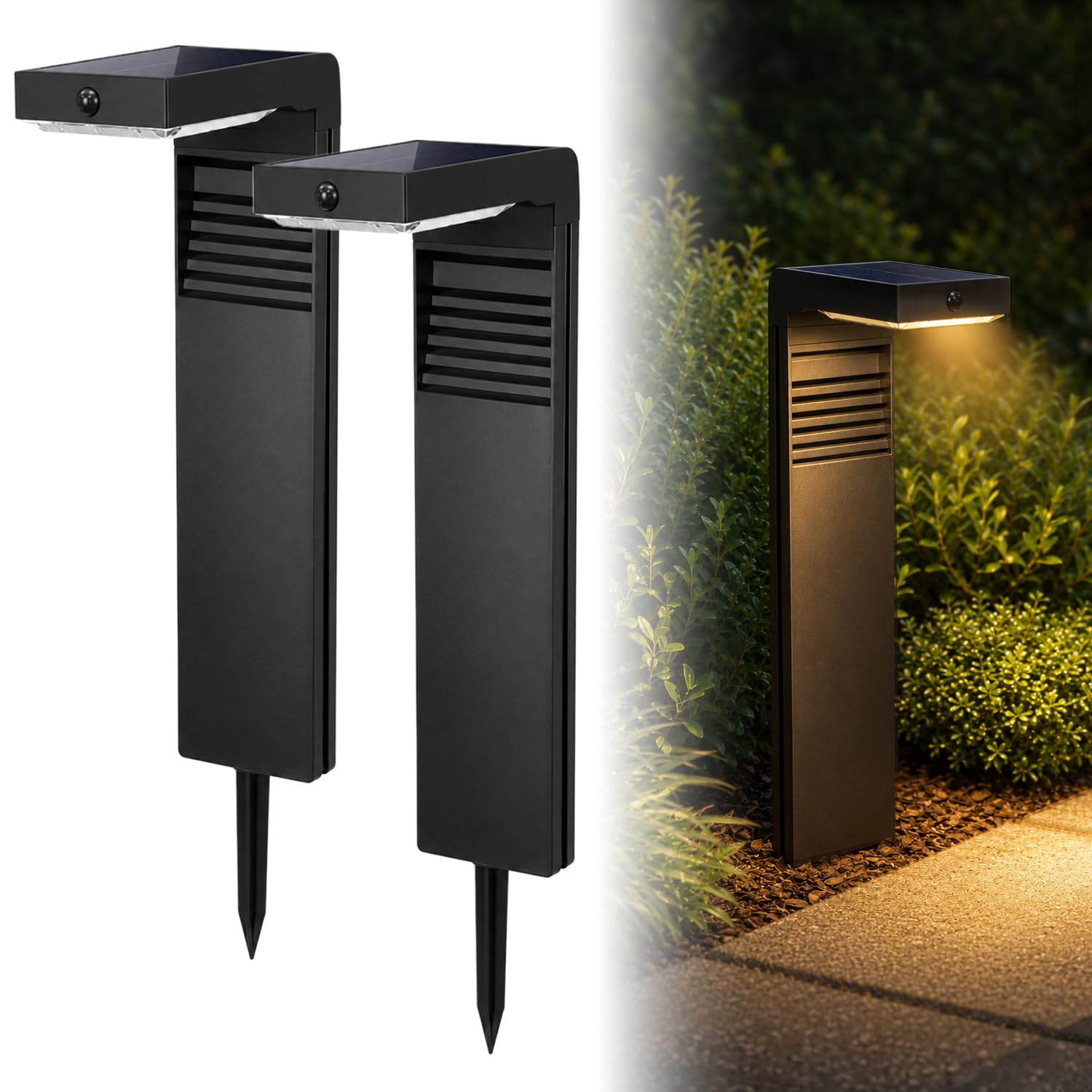 Auraglow Solar Path Light, Outdoor Garden Stake, PIR Motion Sensor, 2 Pack